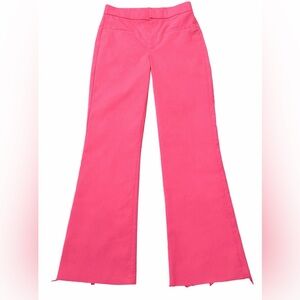 Zara Cropped Neon Coral High Waist Flare Pants Raw Hem Size S NWOT